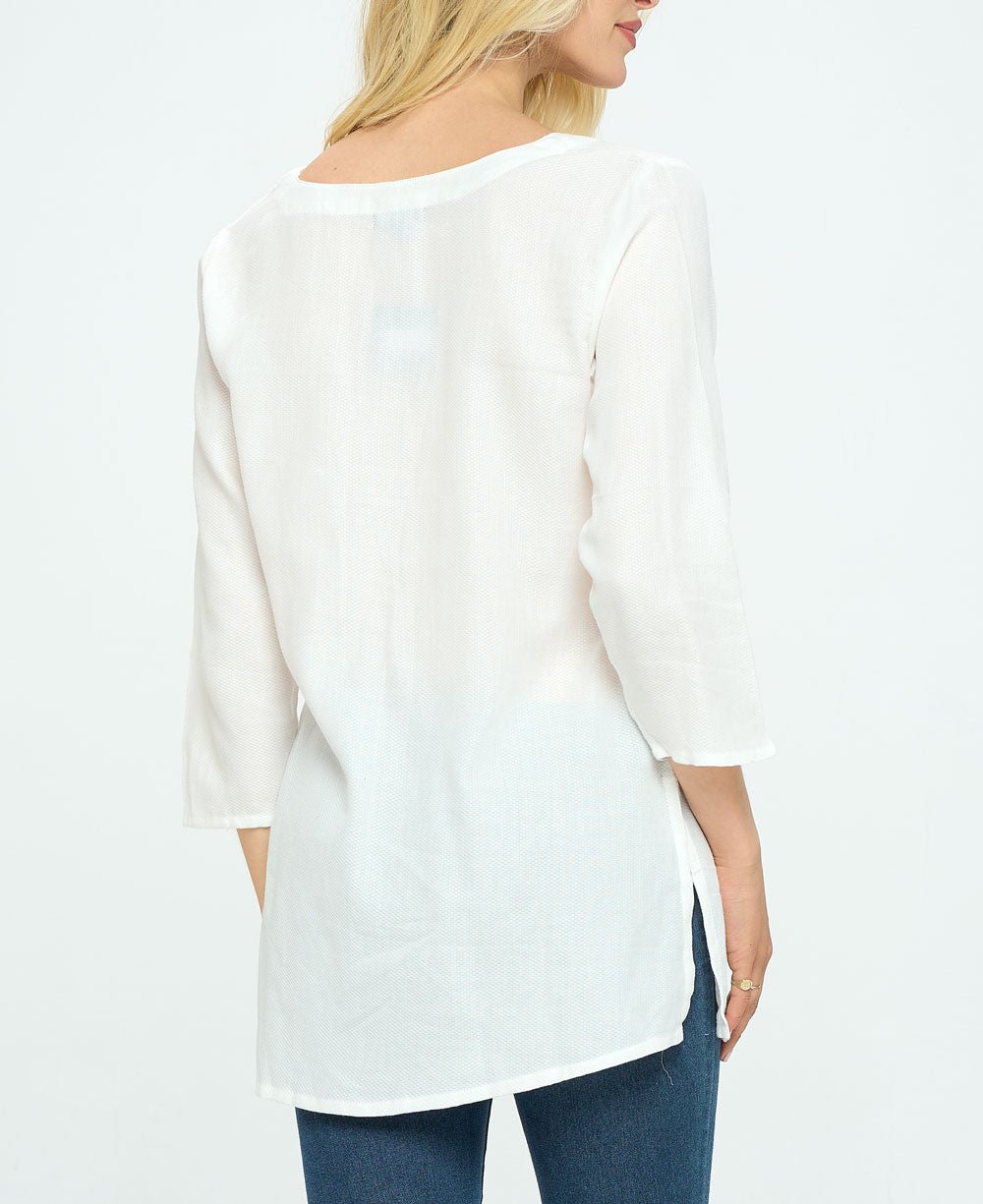 Lotus Design White Woven Cotton Tunic Top - Shirts & Tops S
