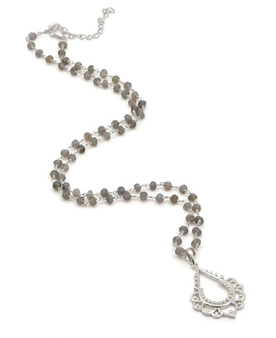Lotus Drop and Labradorite Bead Necklace - Necklaces