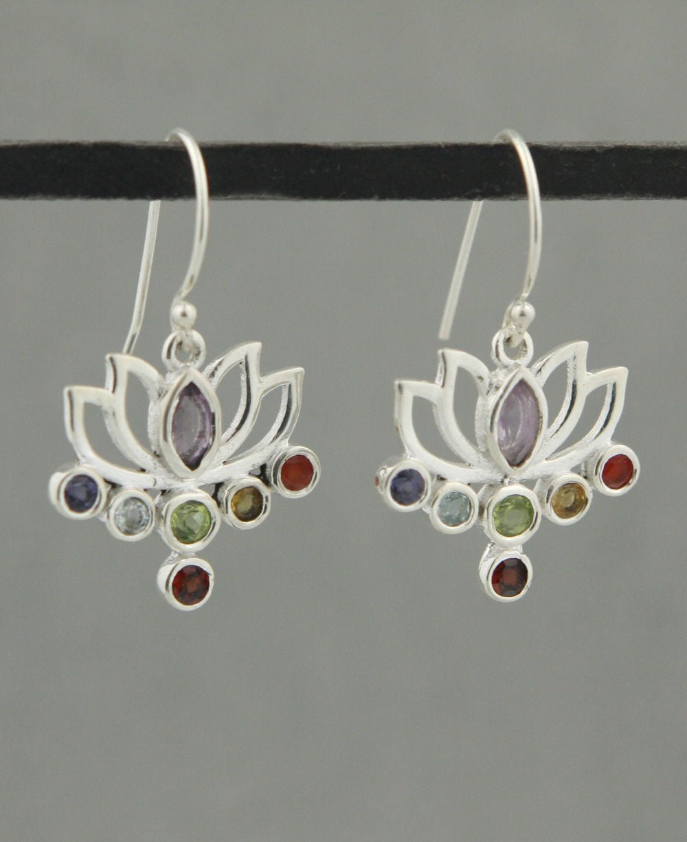 Lotus Gemstone Chakra Earrings, Sterling Silver - Earrings
