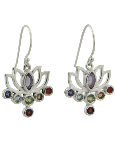 Lotus Gemstone Chakra Earrings, Sterling Silver - Earrings