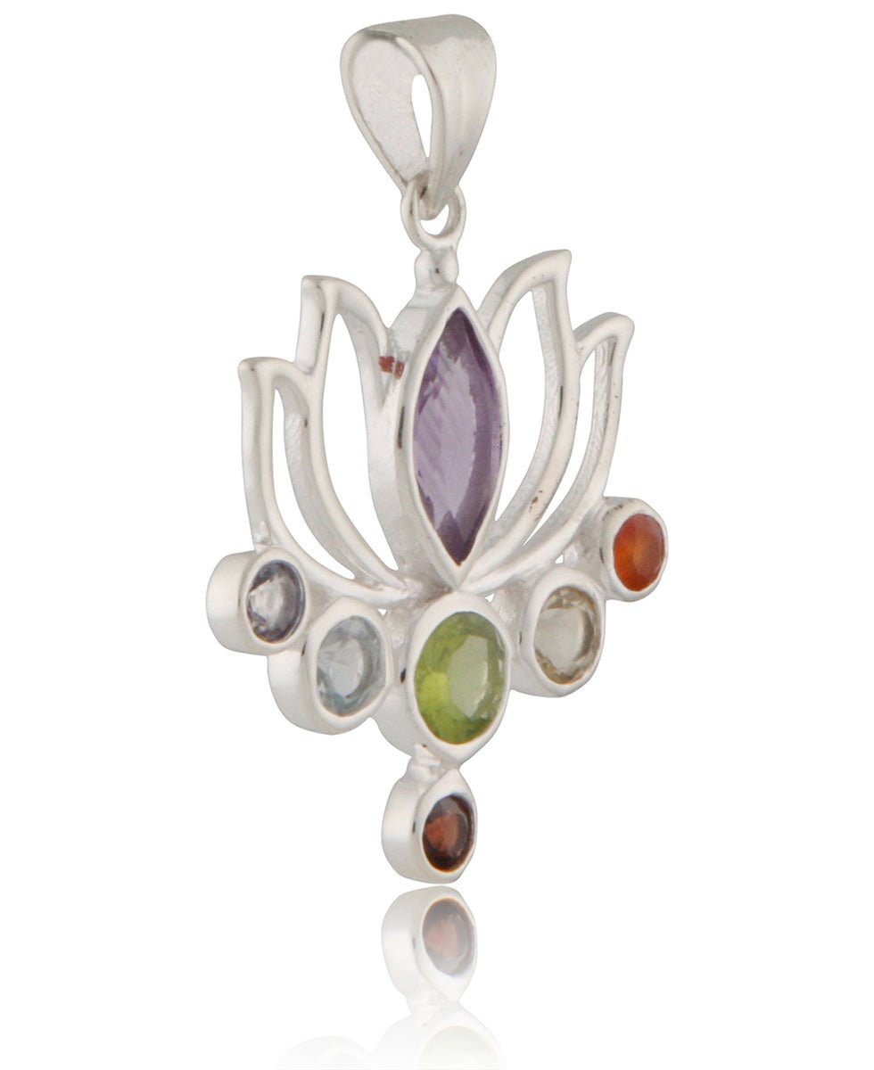 Lotus Gemstone Chakra Pendant, Sterling Silver - Charms & Pendants