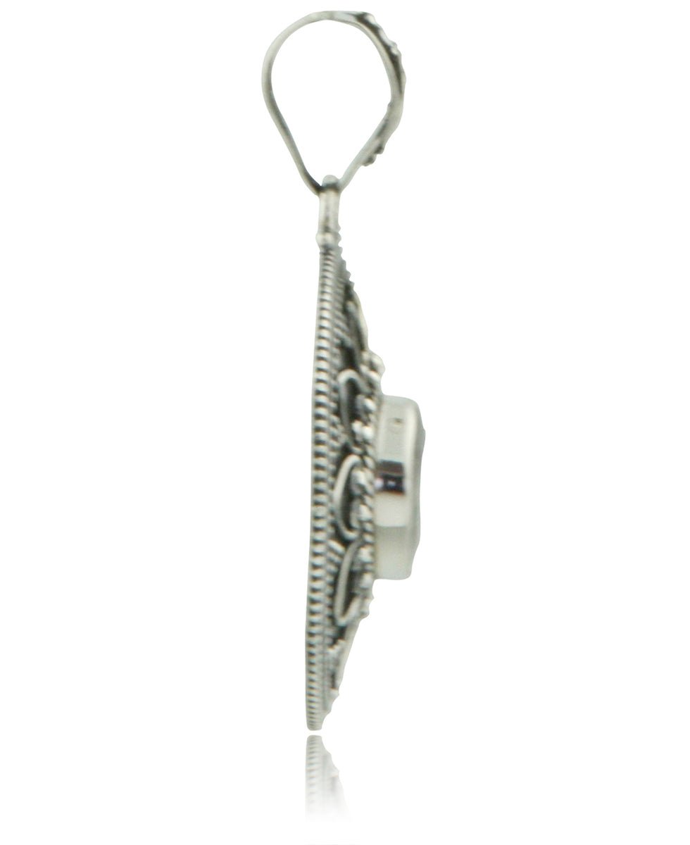 Lotus Metalwork Pendant with Labradorite, Sterling Silver - Charms & Pendants