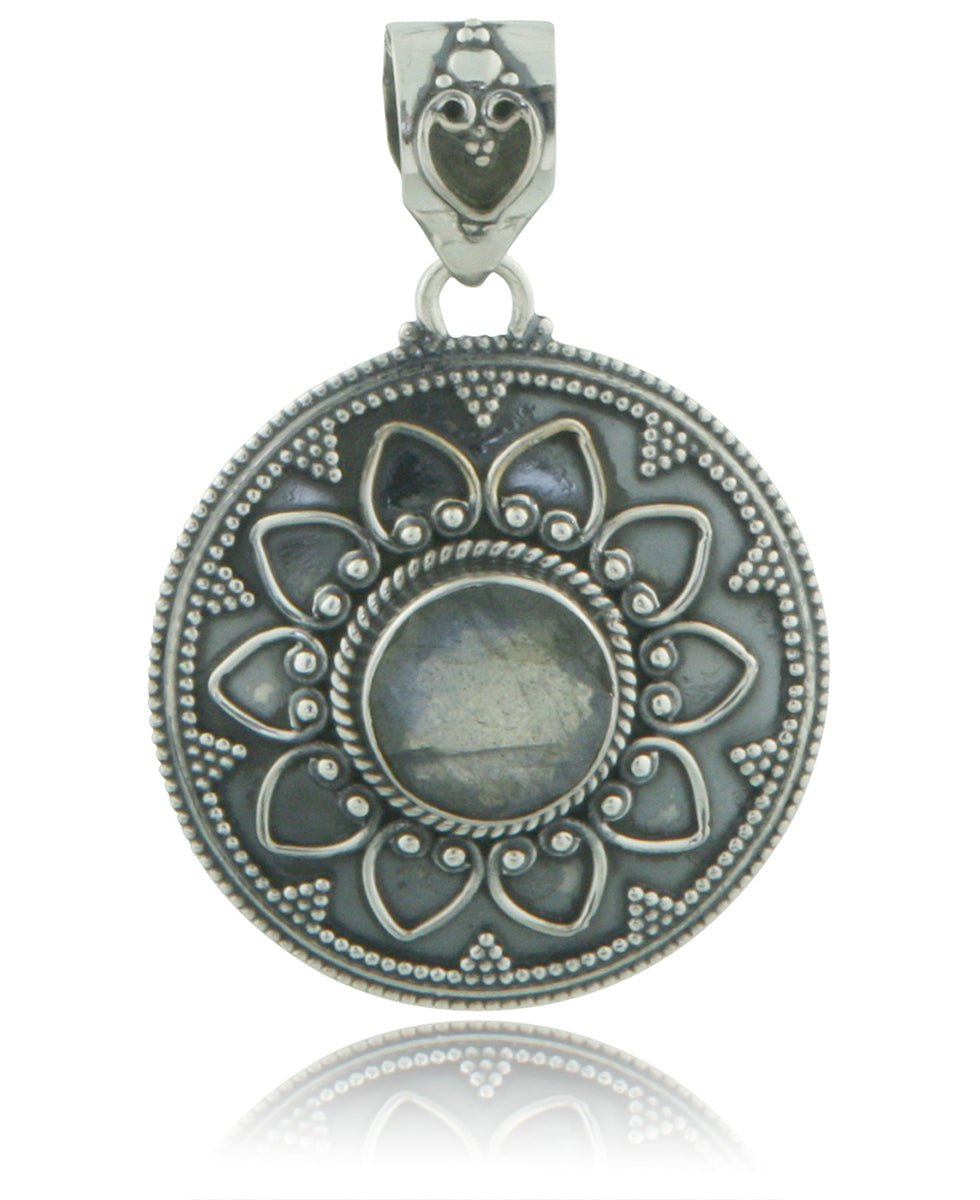 Lotus Metalwork Pendant with Labradorite, Sterling Silver - Charms & Pendants