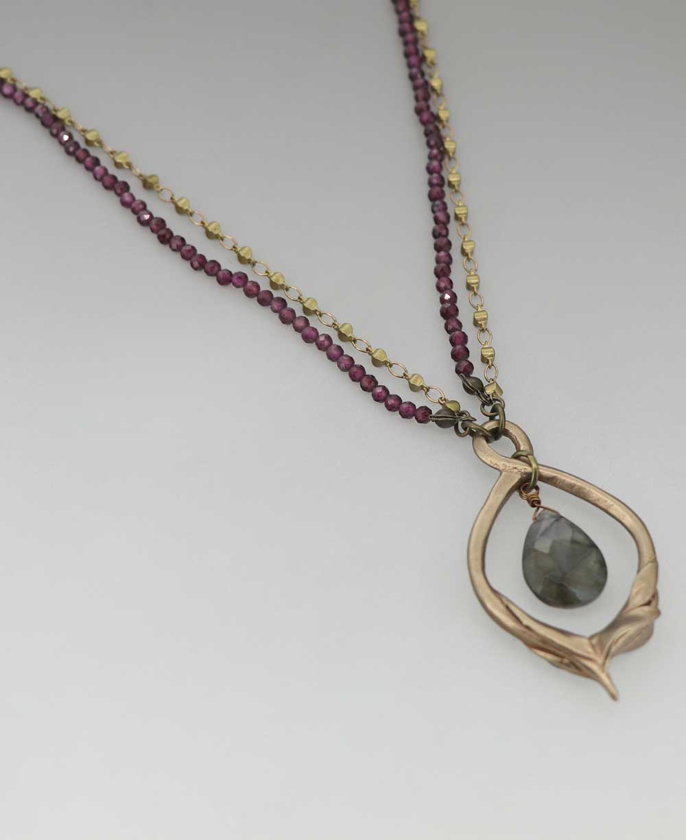 Lotus Petal Necklace with Rhodolite Garnet Chain - Necklaces