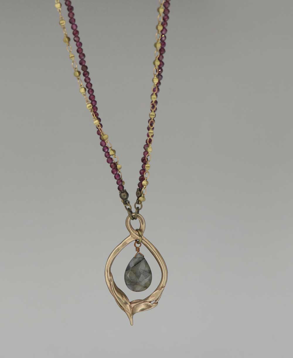 Lotus Petal Necklace with Rhodolite Garnet Chain - Necklaces