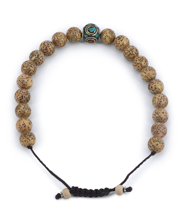 Lotus Seed Wrist Mala with Inlays, 21 Beads - Bracelets