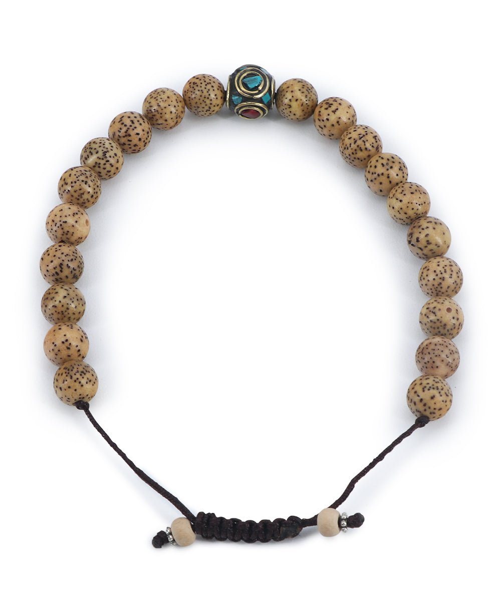 Lotus Seed Wrist Mala with Inlays, 21 Beads – Buddha Groove