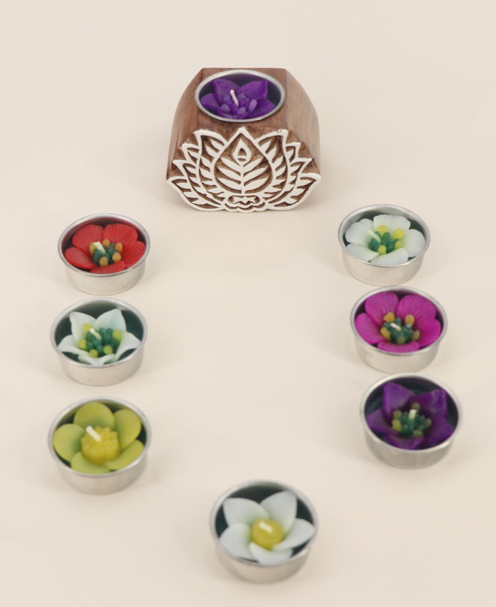 Lotus Tea light Holder With 8 Floral Tea lights - Candle Holders