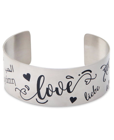 Love in Many Languages Stainless Steel Adjustable Cuff Bracelet - Bracelets