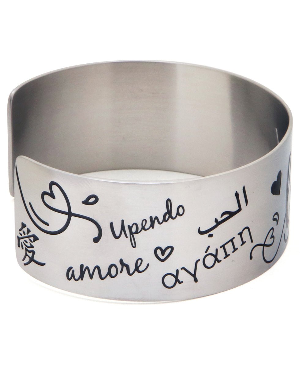 Love in Many Languages Stainless Steel Adjustable Cuff Bracelet - Bracelets