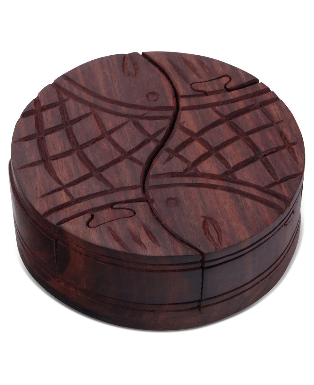 Lucky Fish Indian Rosewood Jigsaw Puzzle Box - Decor