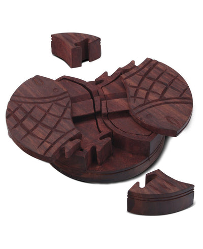Lucky Fish Indian Rosewood Jigsaw Puzzle Box - Decor