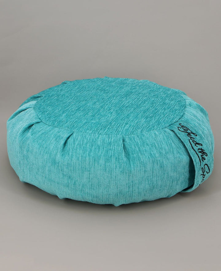 Luxurious Turquoise Chenille Meditation Zafu Cushion, Buckwheat Insert - Massage Cushions