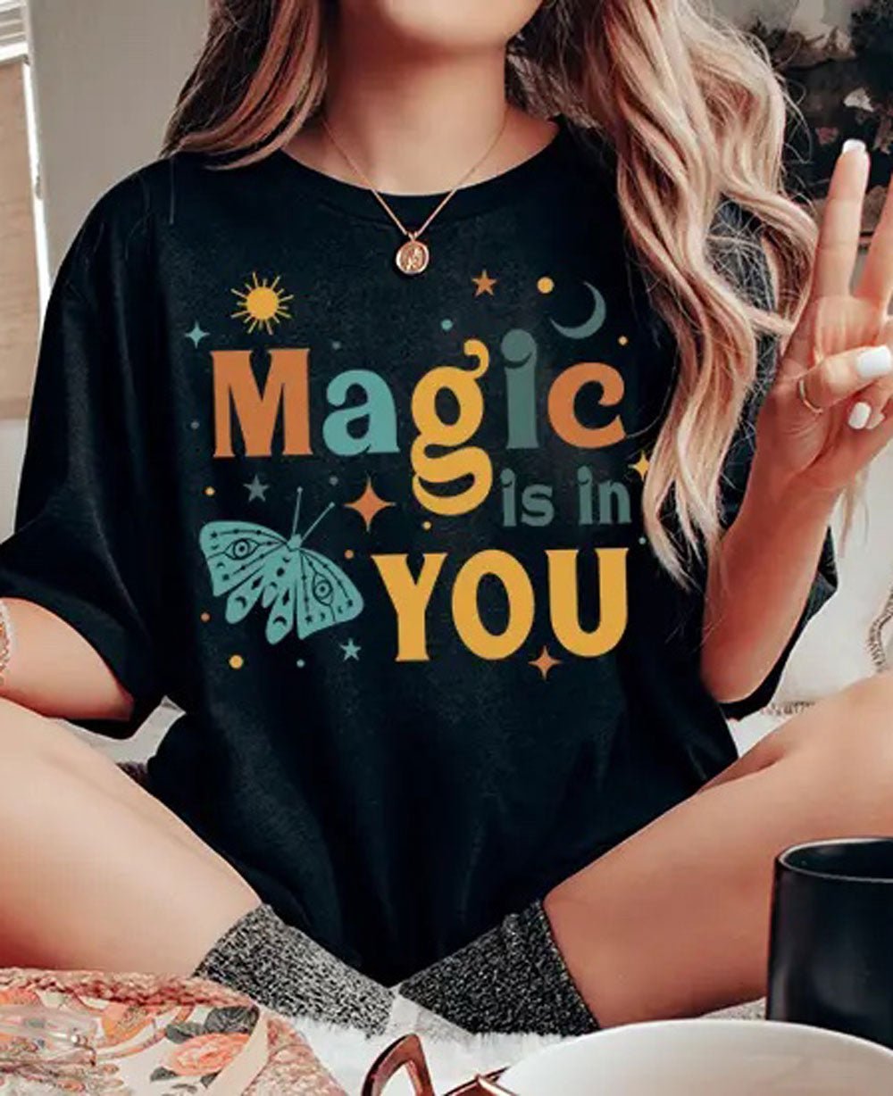 Magic is in You Cotton T-Shirt - Shirts & Tops Black Small