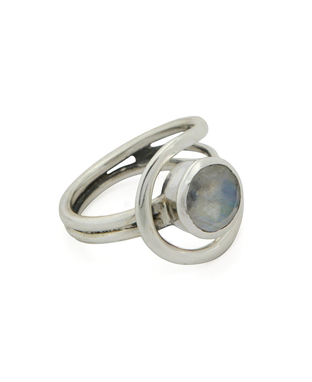 Magical Moonstone Sterling Silver Loop Ring - Rings Size 6
