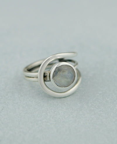 Magical Moonstone Sterling Silver Loop Ring - Rings Size 6