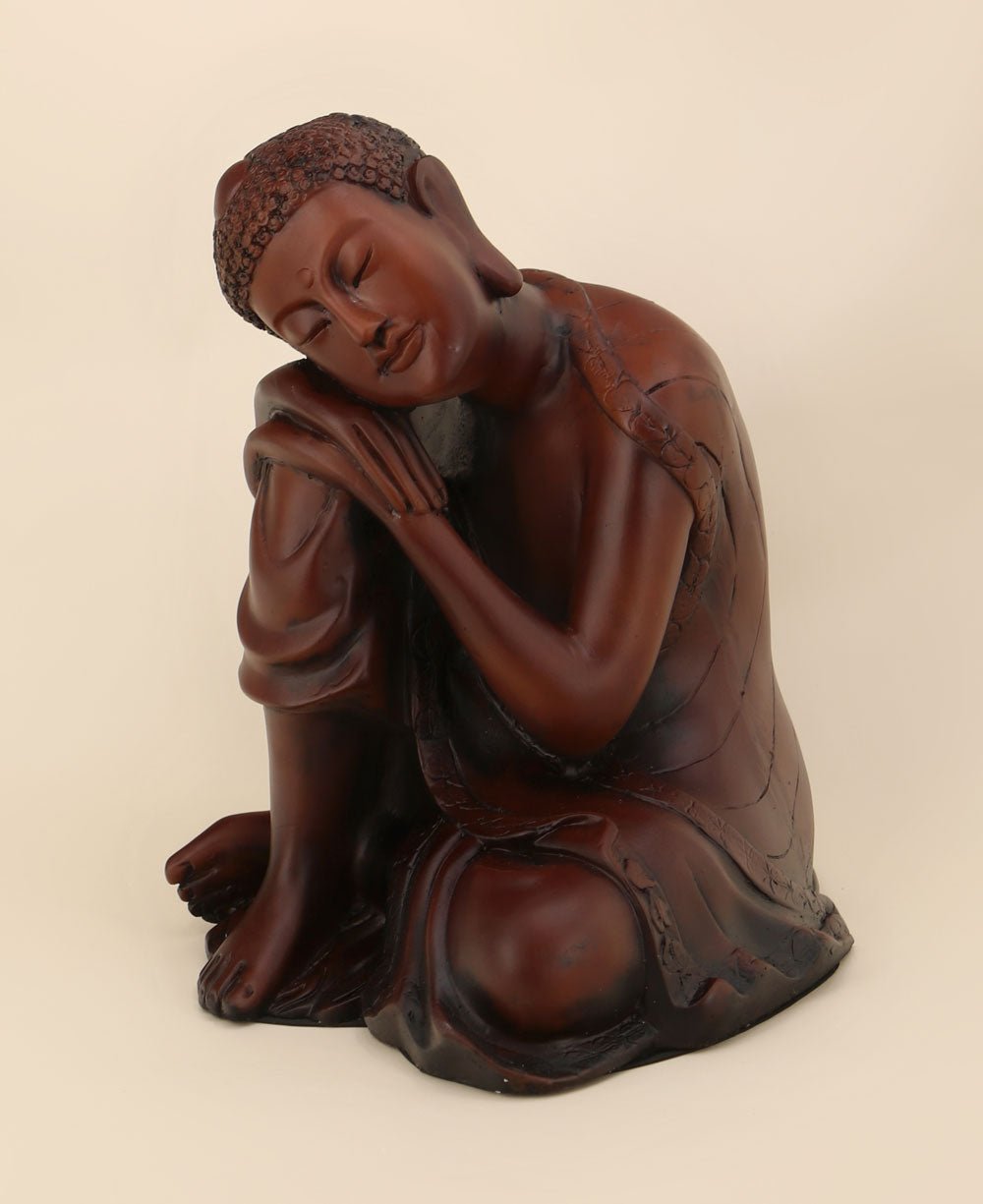 Mahogany Finish Resin Resting Buddha Statue - Sculptures & Statues