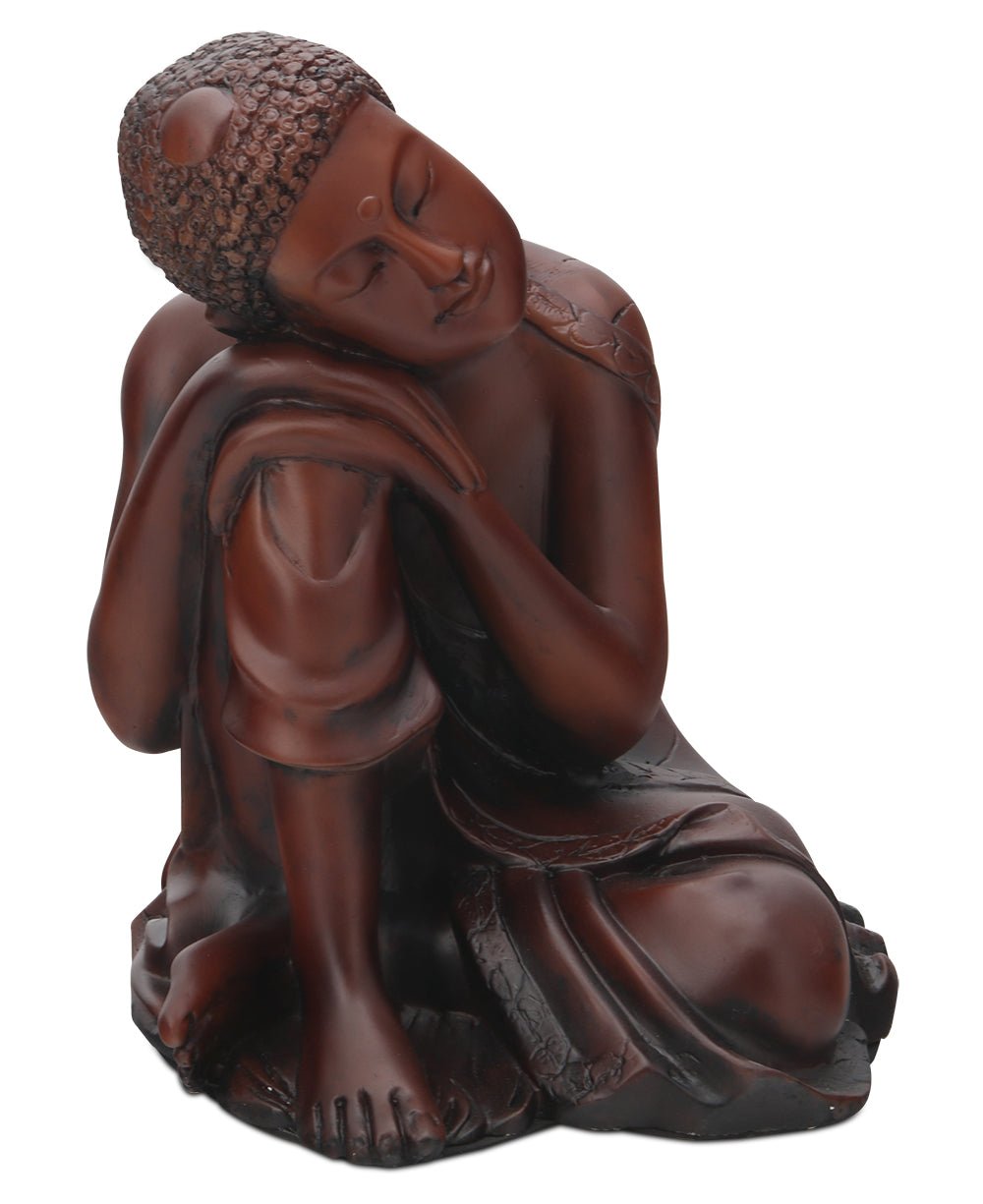 Mahogany Finish Resin Resting Buddha Statue - Sculptures & Statues