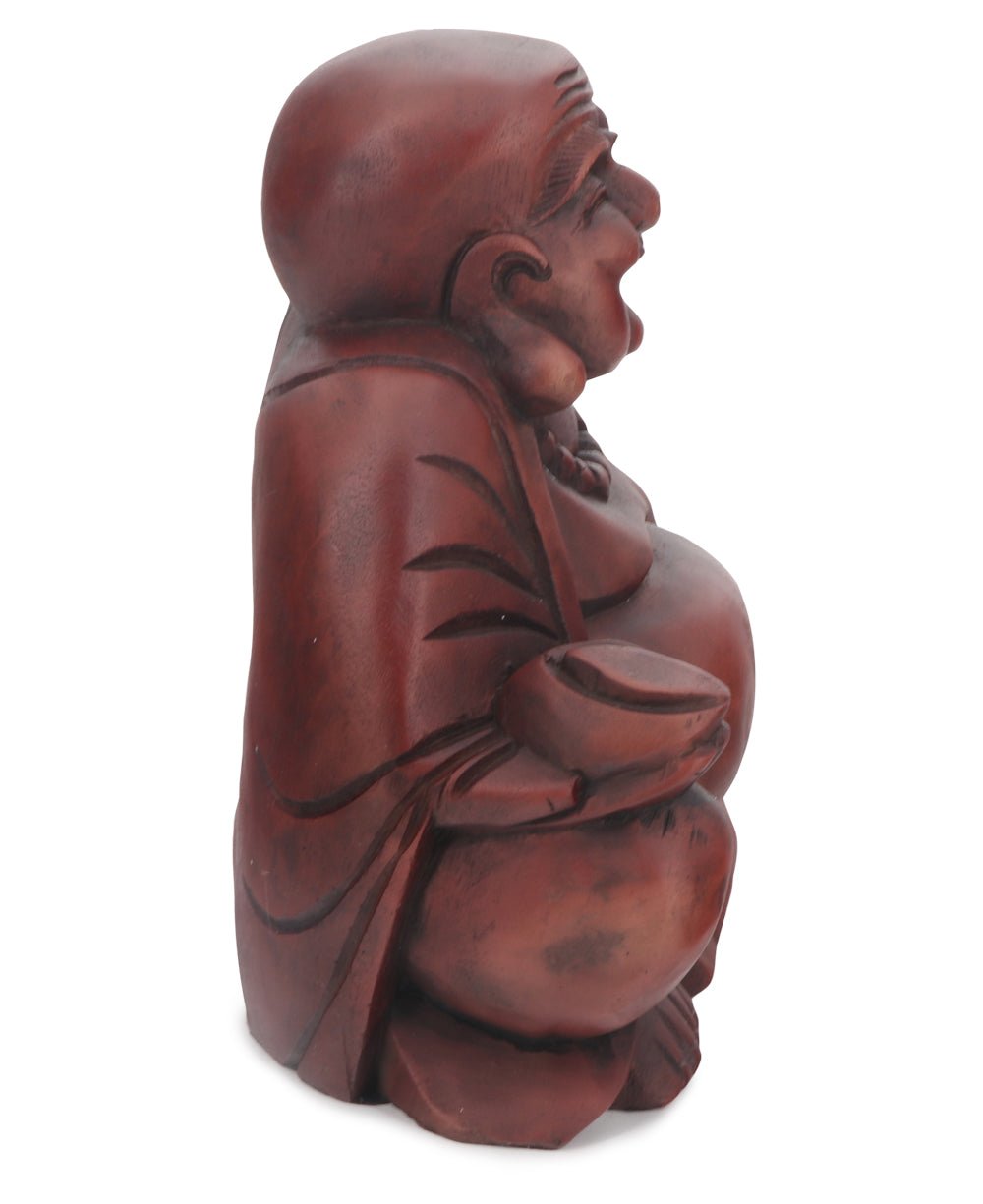 Mahogany Finish Sitting Happy Buddha Statue - Sculptures & Statues