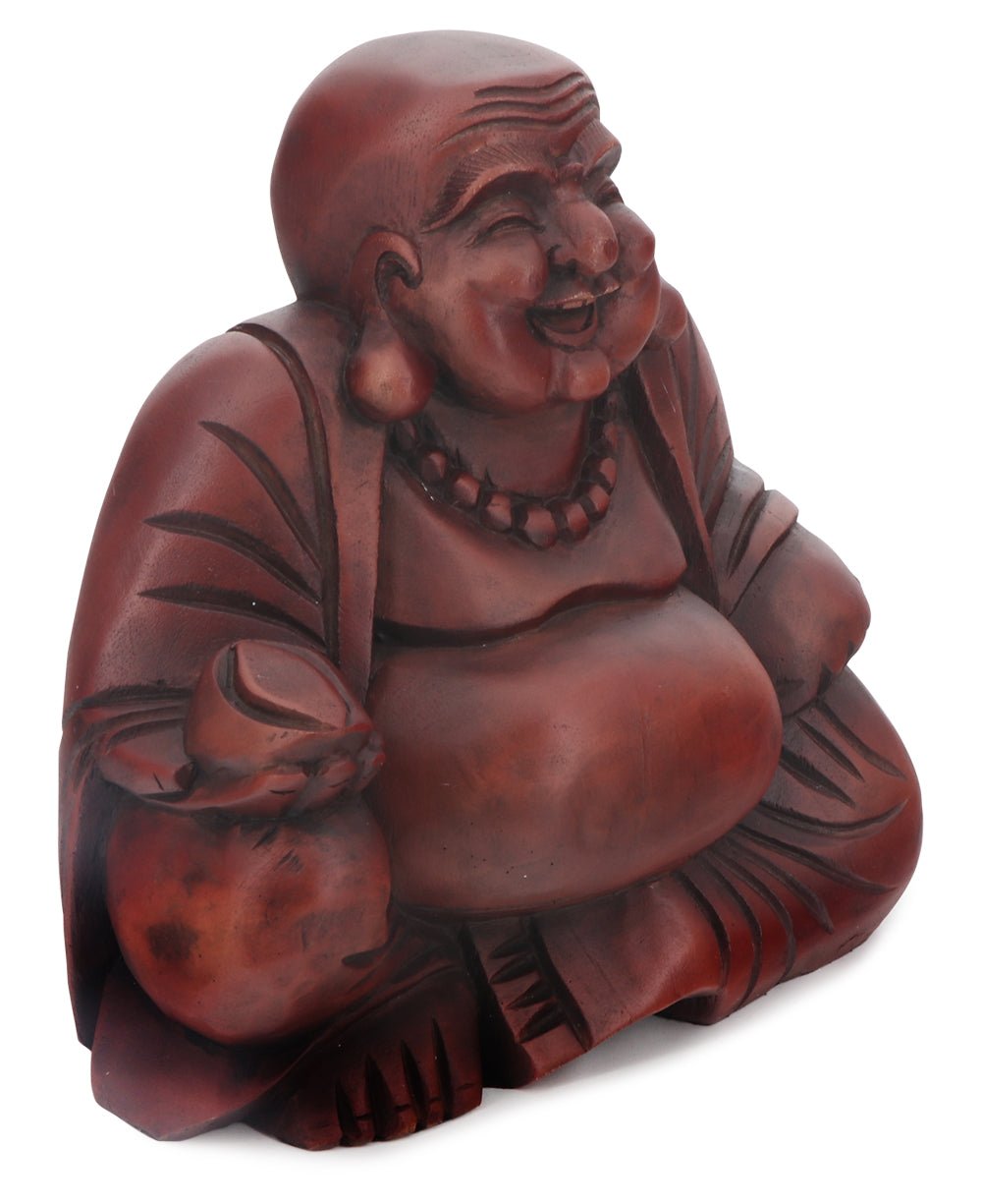 Mahogany Finish Sitting Happy Buddha Statue - Sculptures & Statues