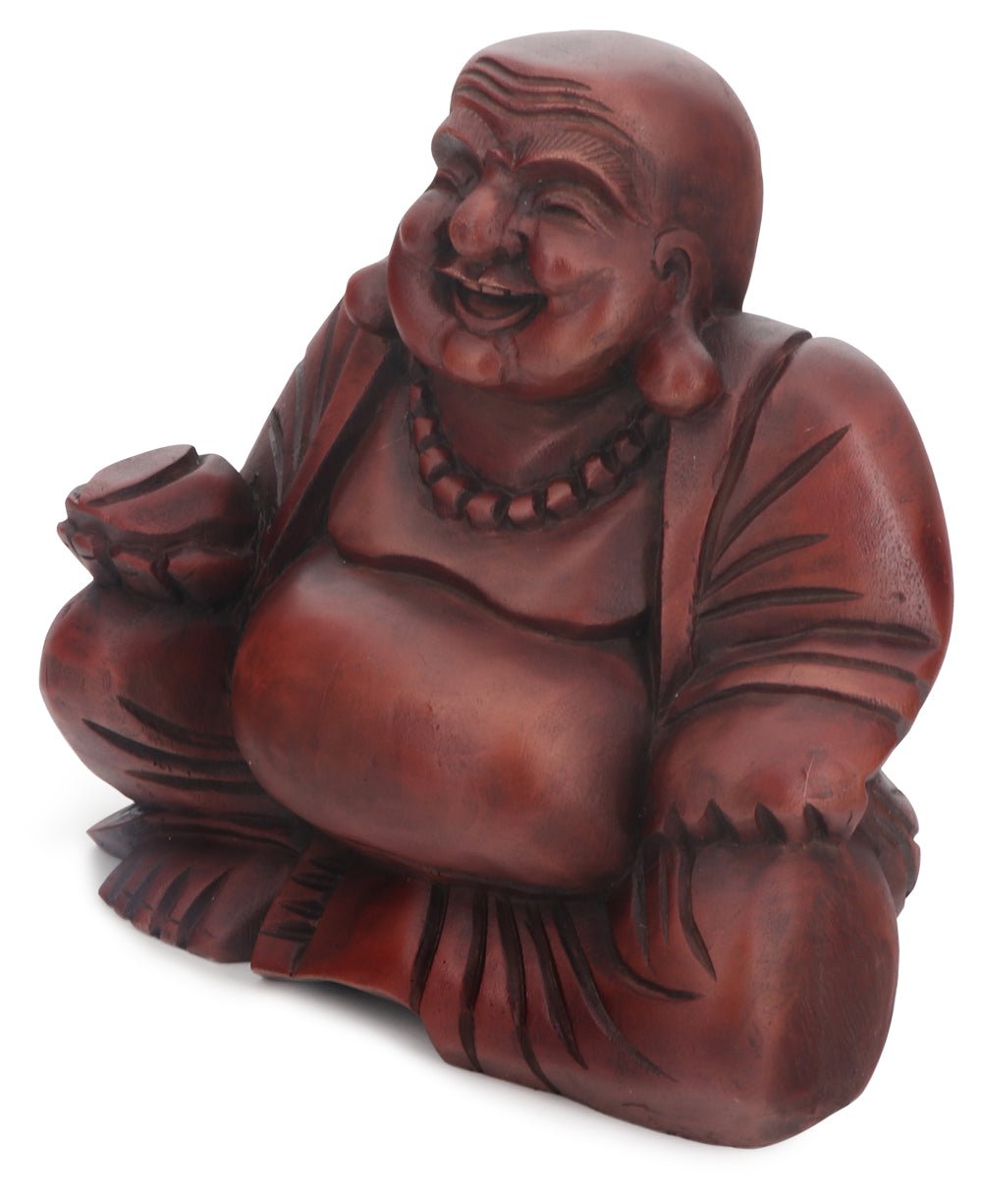 Mahogany Finish Sitting Happy Buddha Statue - Sculptures & Statues