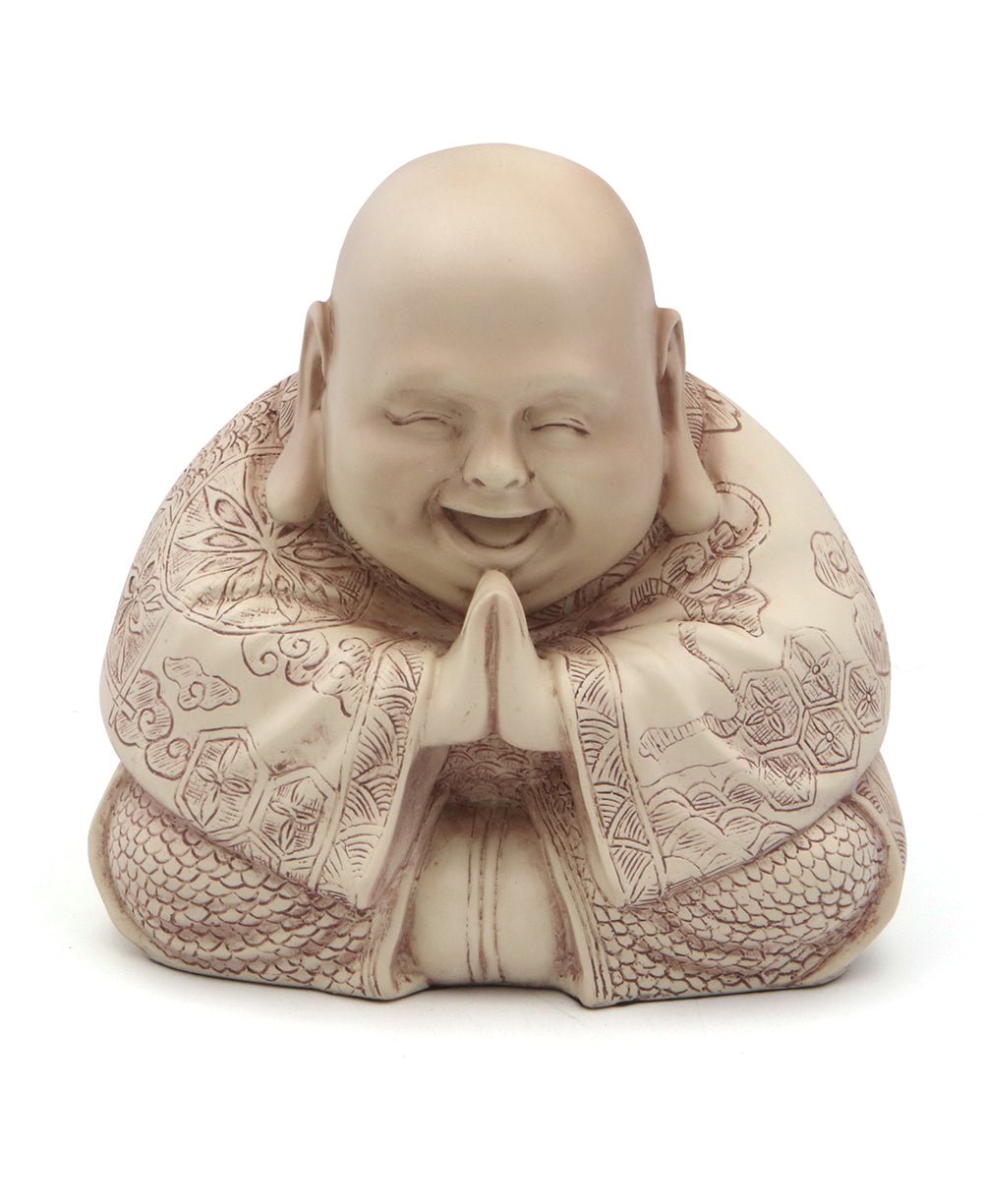 Majestic Praying Happy Buddha Statue - Sculptures & Statues Cream
