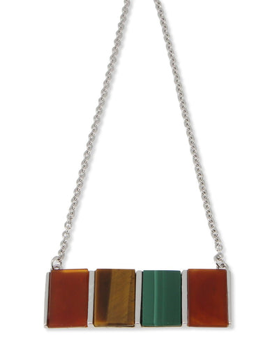 Malachite, Carnelian, and Tigers Eye Sterling Silver Necklace - Necklaces