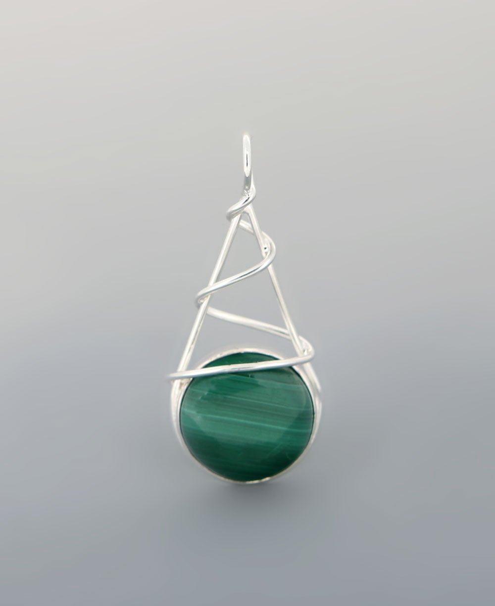 Malachite Gemstone Wire Wrap Pendant, Sterling Silver - Charms & Pendants