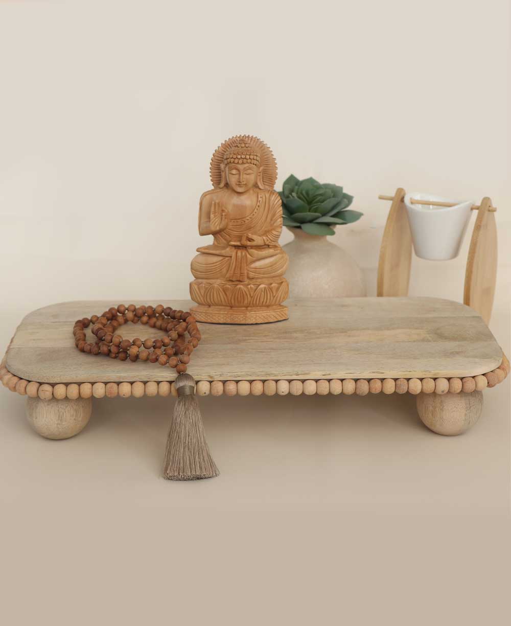 Mango Wood Pedestal with Beaded Edge - Computer Risers & Stands