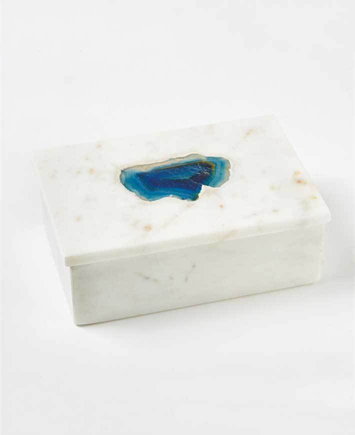 Marble and Agate Stone Mala Boxes, India - Gift Boxes & Tins Rectangle Blue