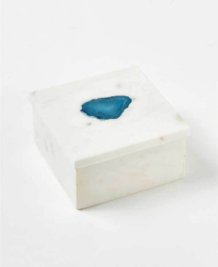 Marble and Agate Stone Mala Boxes, India - Gift Boxes & Tins Square Blue
