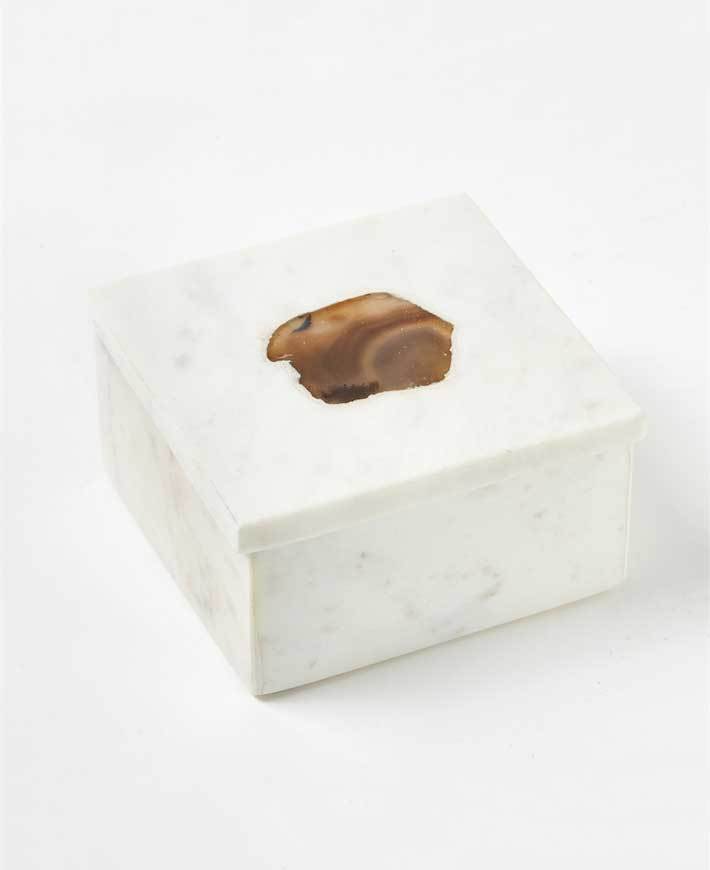 Marble and Agate Stone Mala Boxes, India - Gift Boxes & Tins Square Brown