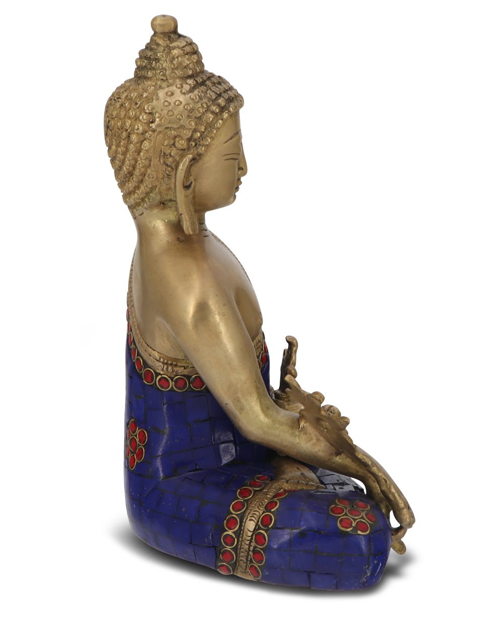 Medicine Buddha Statue in Artistic Brass Mosaic - Sculptures & Statues