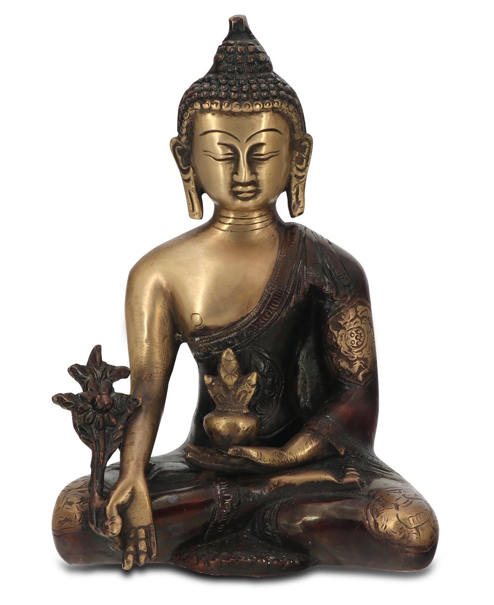 Medicine Buddha Statue in Brass With Intricate Design - Sculptures & Statues