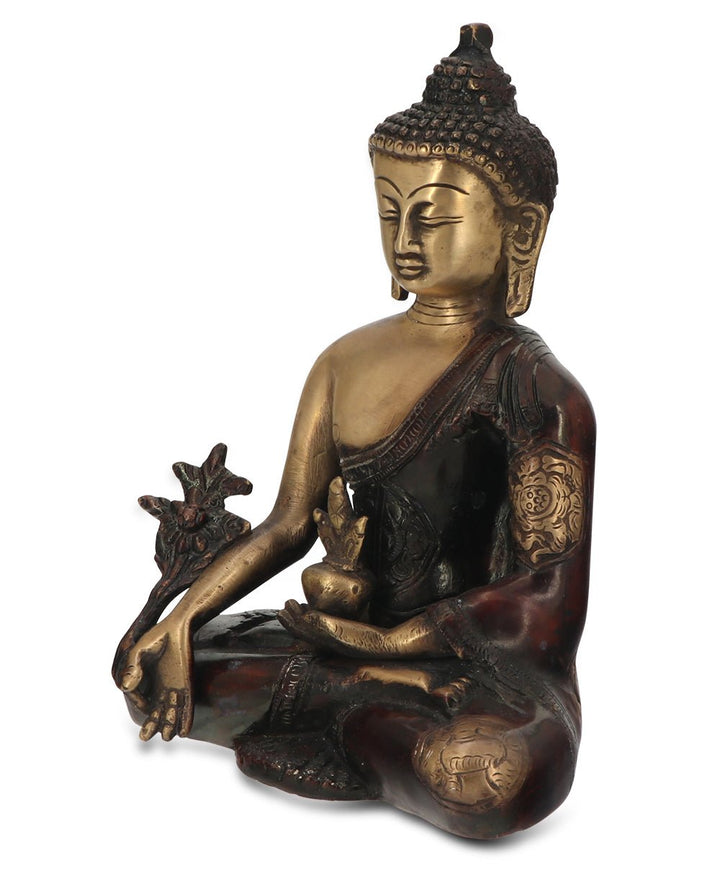 Medicine Buddha Statue in Brass With Intricate Design - Sculptures & Statues