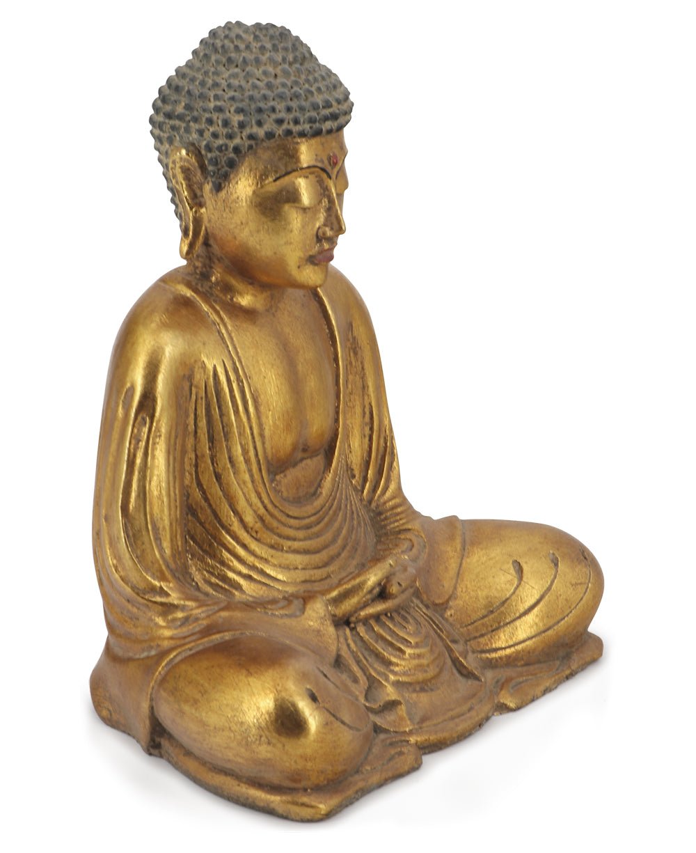 Meditating Buddha Statue in Antique Gold Finish, 8 Inches High - Sculptures & Statues