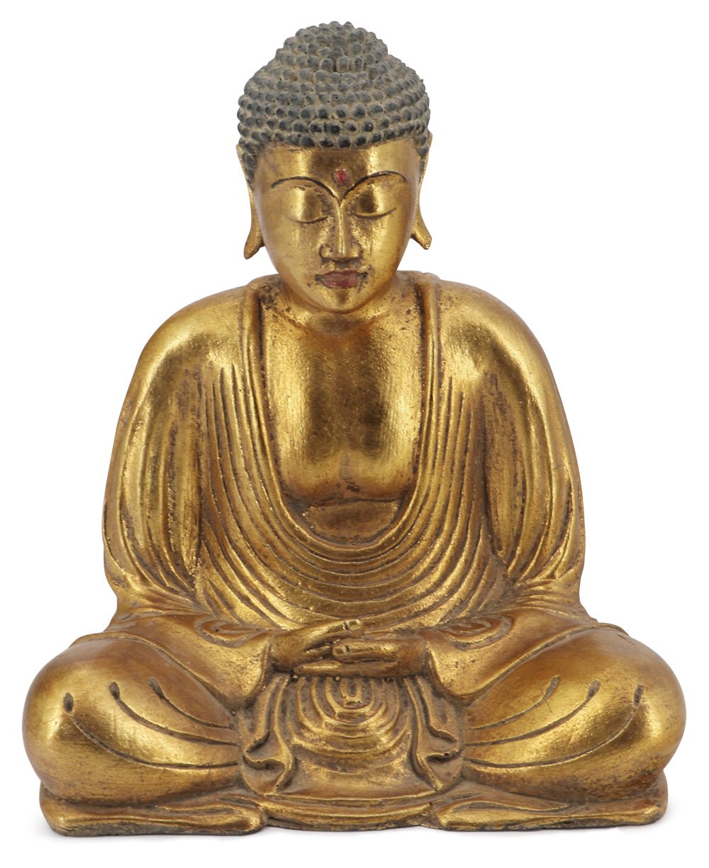 Meditating Buddha Statue in Antique Gold Finish, 8 Inches High - Sculptures & Statues
