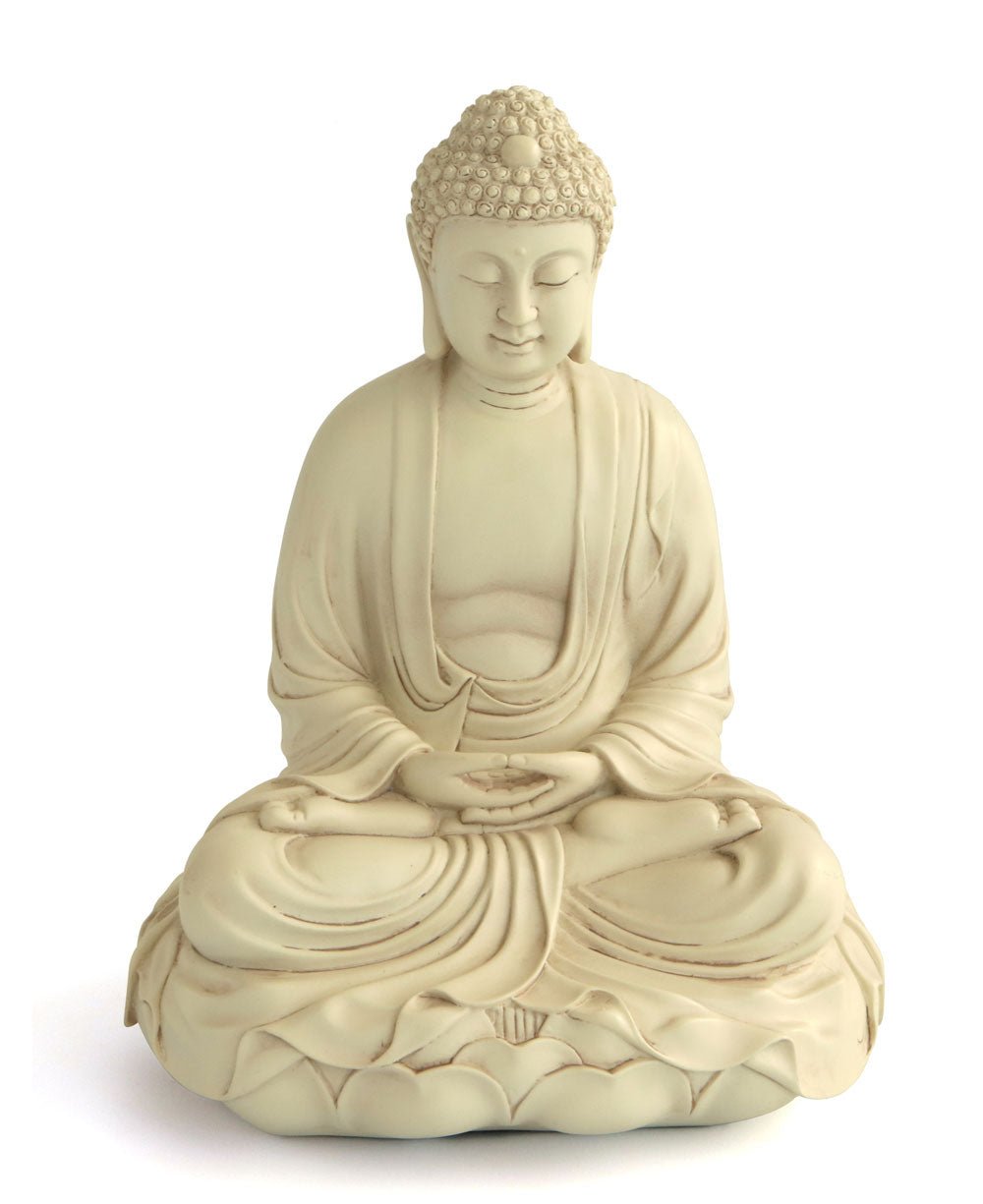 Meditating Buddha Statue on Lotus, Stone Finish, 11 Inches - Sculptures & Statues