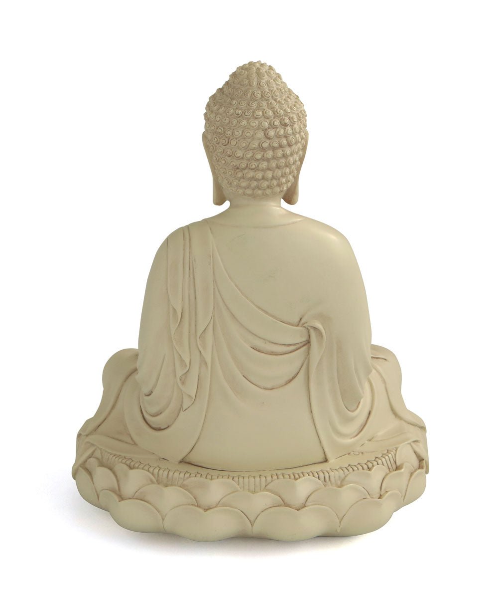 Meditating Buddha Statue on Lotus, Stone Finish, 11 Inches - Sculptures & Statues
