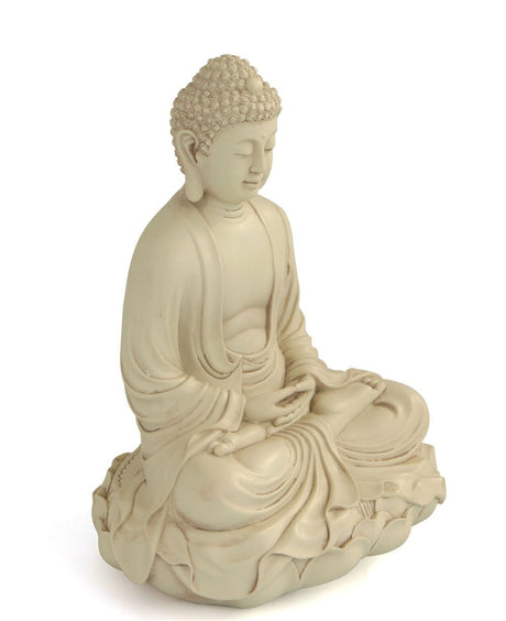 Meditating Buddha Statue on Lotus, Stone Finish, 11 Inches - Sculptures & Statues