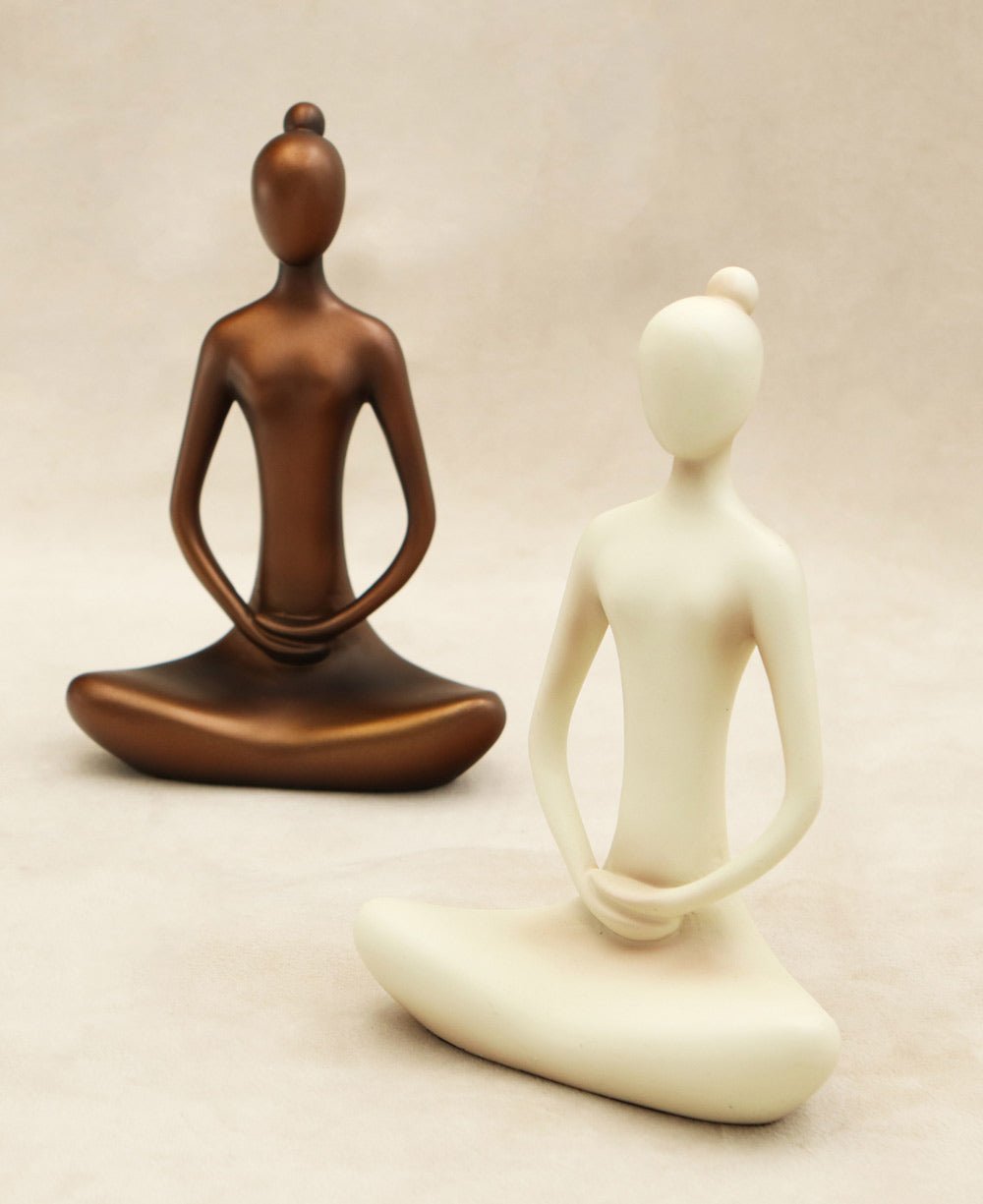 Meditating Woman Yoga Statue - Sculptures & Statues Cream