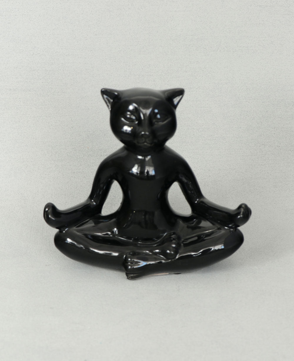 Meditating Yoga Cat Statue in Black - Sculptures & Statues