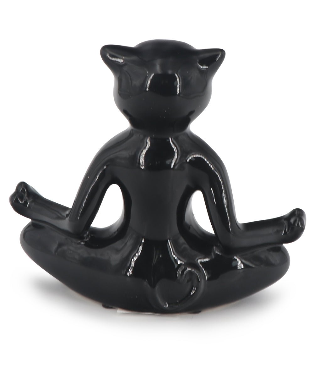 Meditating Yoga Cat Statue in Black - Sculptures & Statues