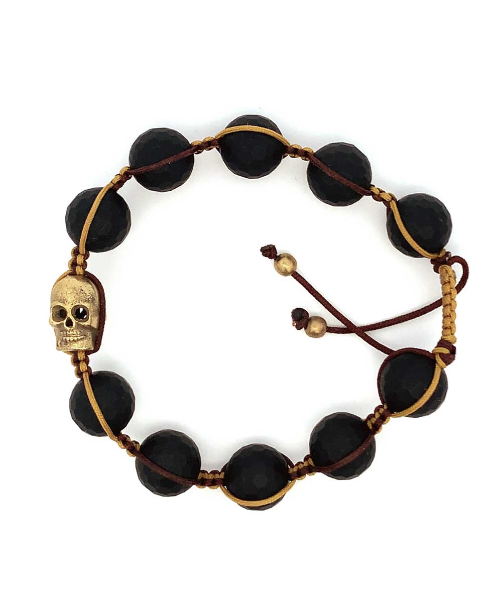 Men's Black Onyx Tibetan Skull Adjustable Bracelet - Bracelets