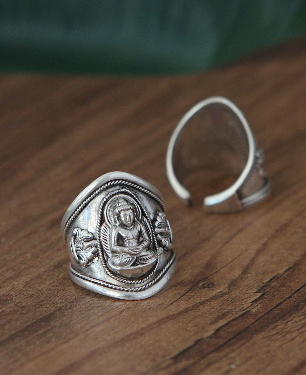 Men's Sterling Silver Adjustable Buddha Ring - Rings