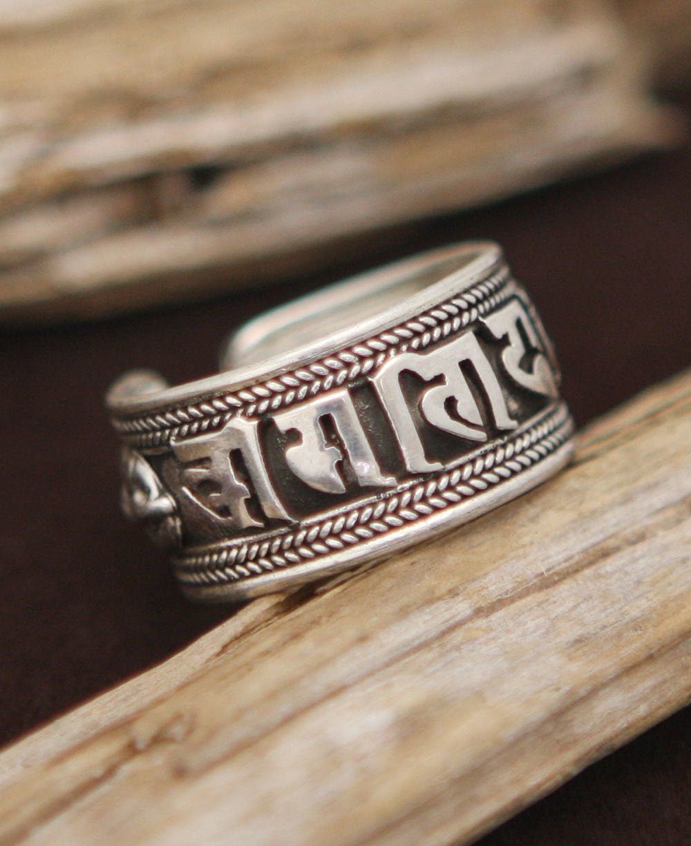 Men’s Sterling Silver Om Mani Padme Hum Ring - Jewelry