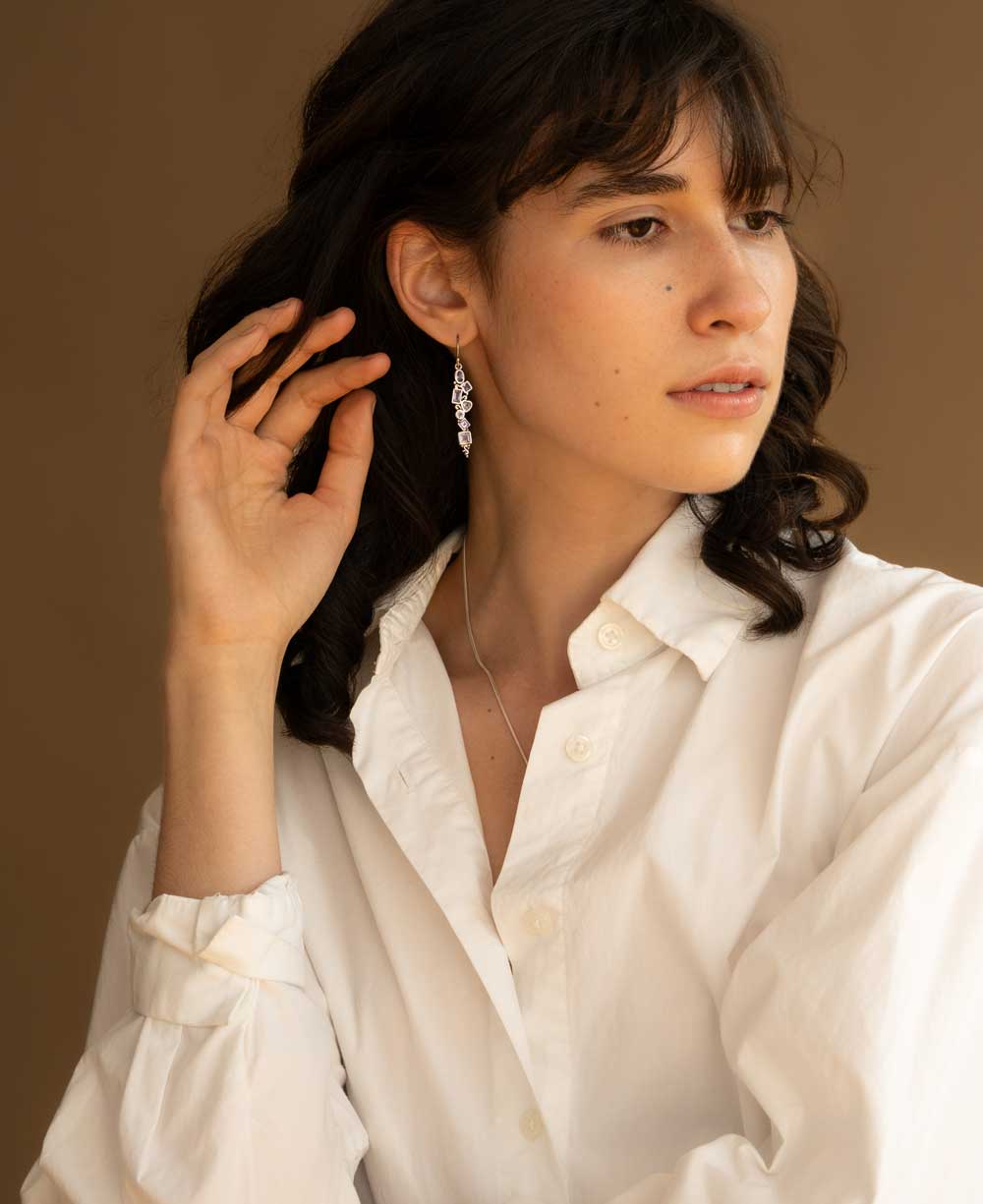 Mixed Geometry Amethyst Sterling Silver Earrings - Earrings