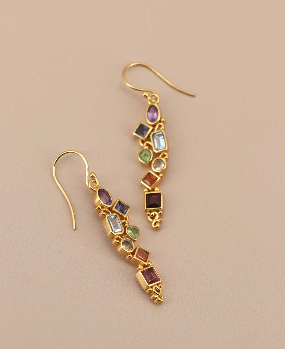 Mixed Geometry Chakra Rainbow Gold Plated Earrings - Earrings