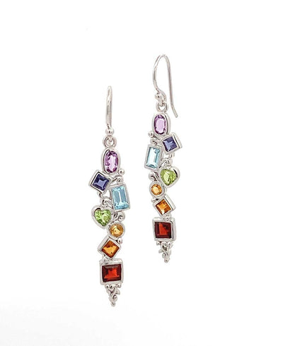 Mixed Geometry Chakra Rainbow Sterling Silver Earrings - Earrings