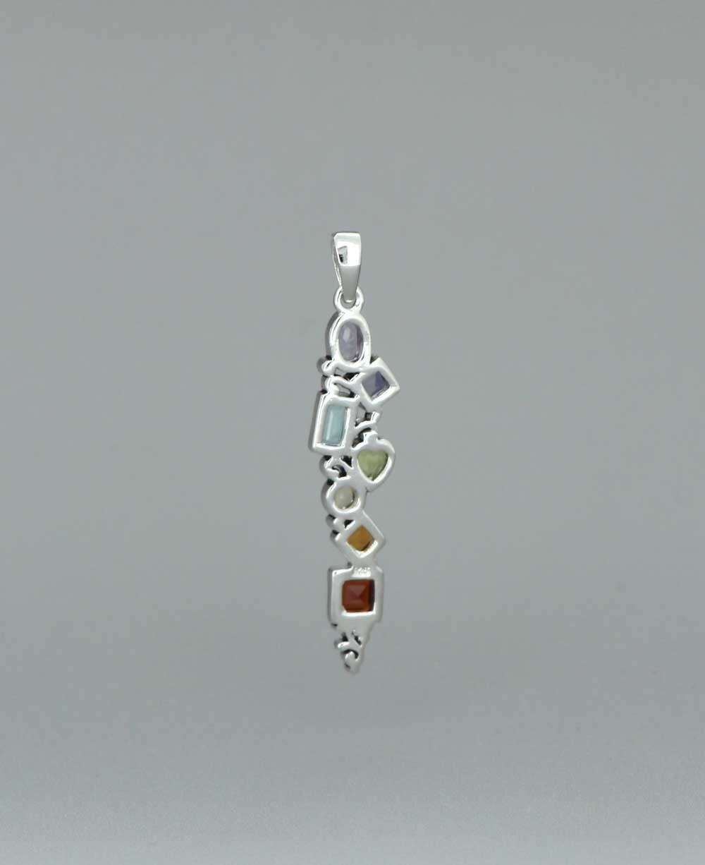 Mixed Geometry Chakra Rainbow Sterling Silver Pendant - Charms & Pendants